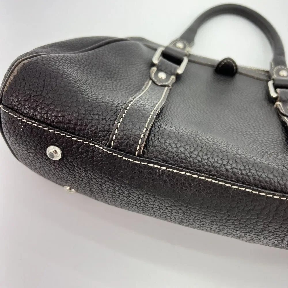 Dooney Bourke VTG Black Two Handle Pebbles Leather Handbag Made In Italy